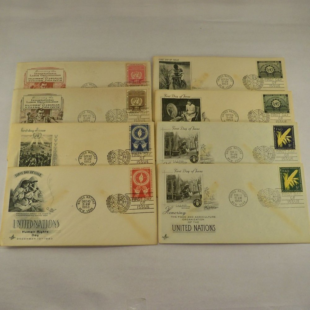 8 First Day Of Issue Envelopes, United Nations